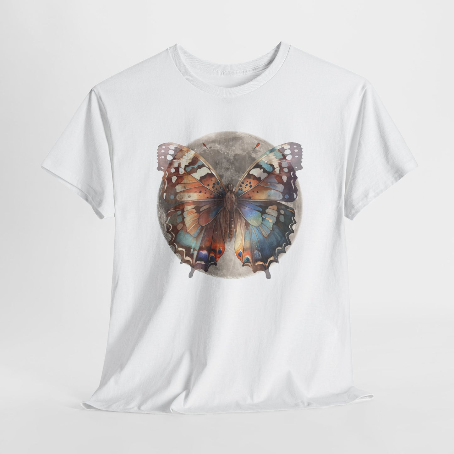 Butterfly Moon Unisex Heavy Cotton Tee, Nature Lover Shirt, Boho Aesthetic Tee, Cute Graphic Top, Eco-friendly Gift, Summer Fashion