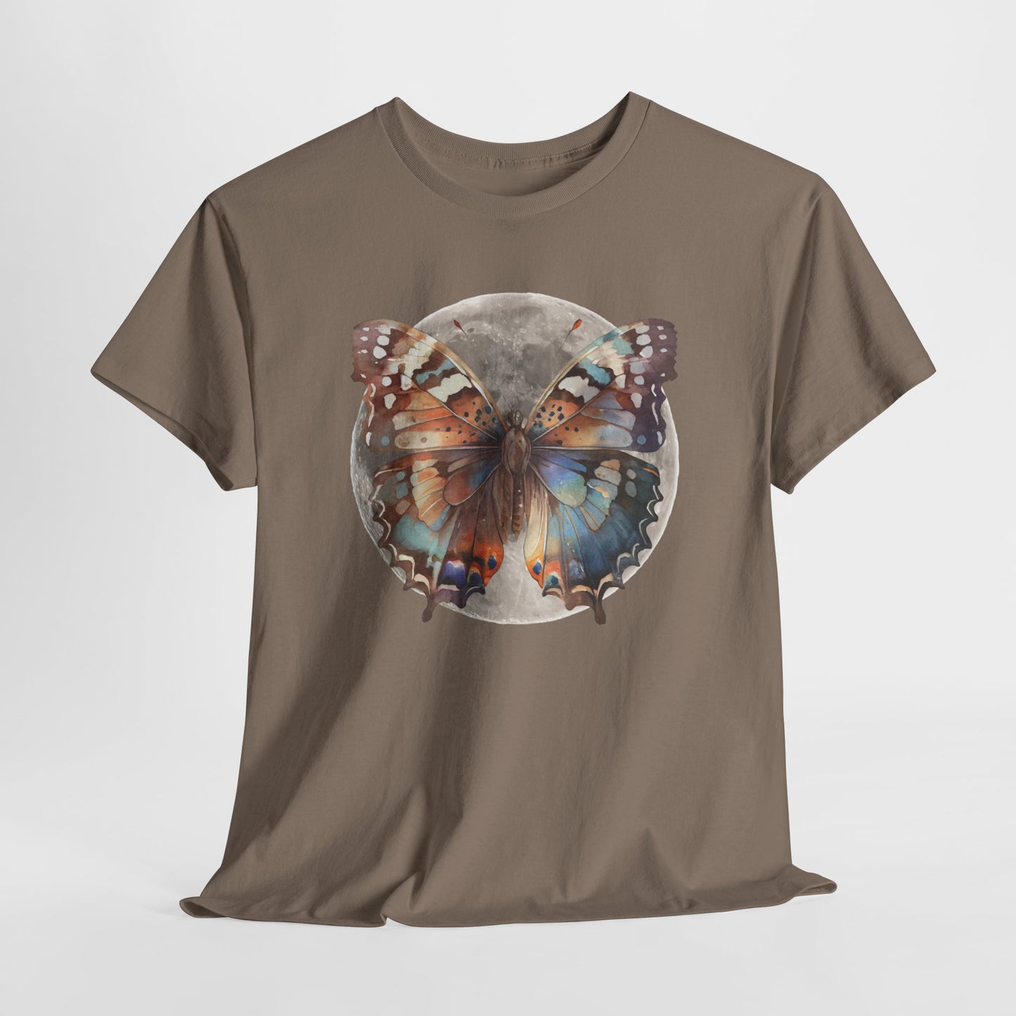 Butterfly Moon Unisex Heavy Cotton Tee, Nature Lover Shirt, Boho Aesthetic Tee, Cute Graphic Top, Eco-friendly Gift, Summer Fashion