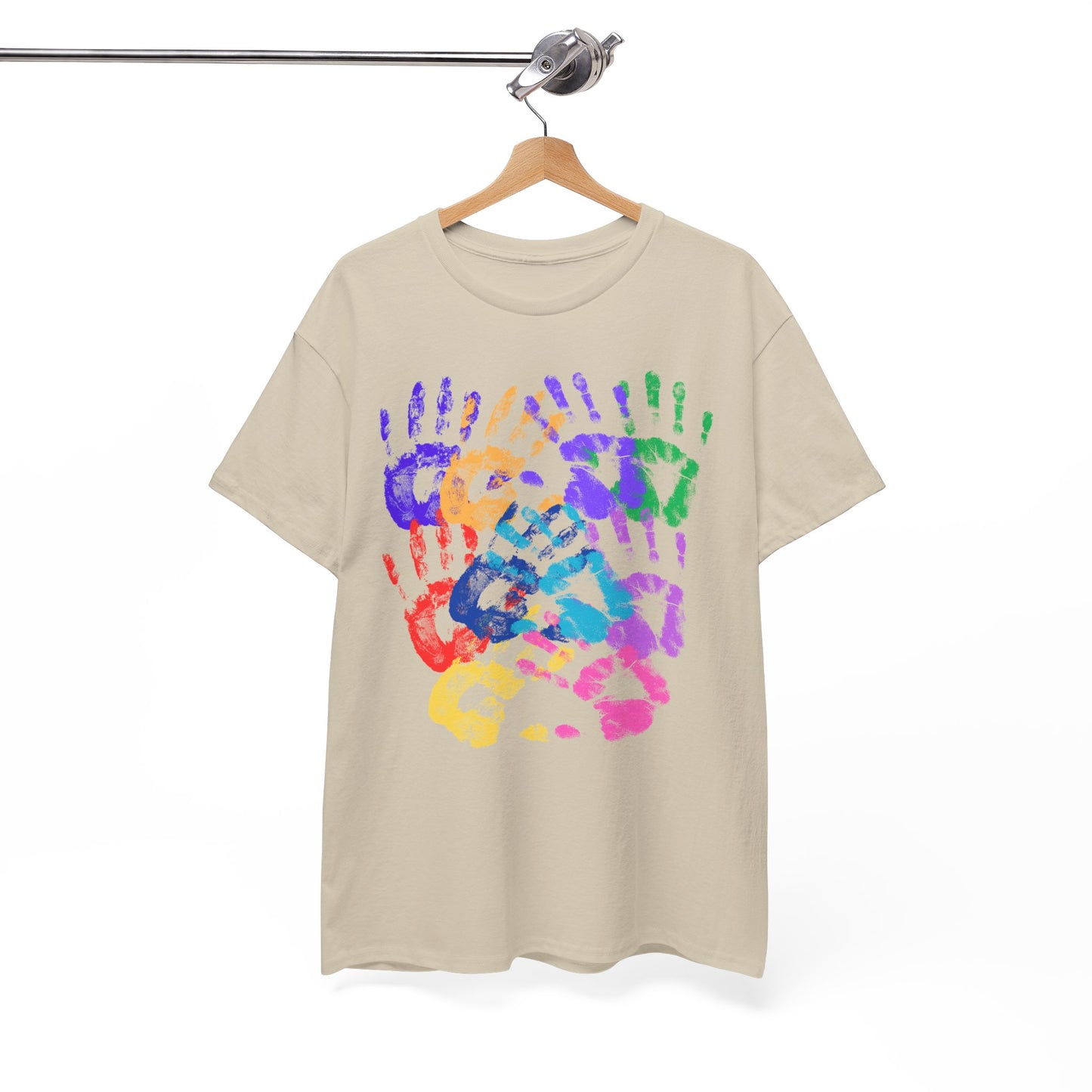 Colorful Handprint Unisex Heavy Cotton Tee - Perfect for Family Celebrations and Kids' Events