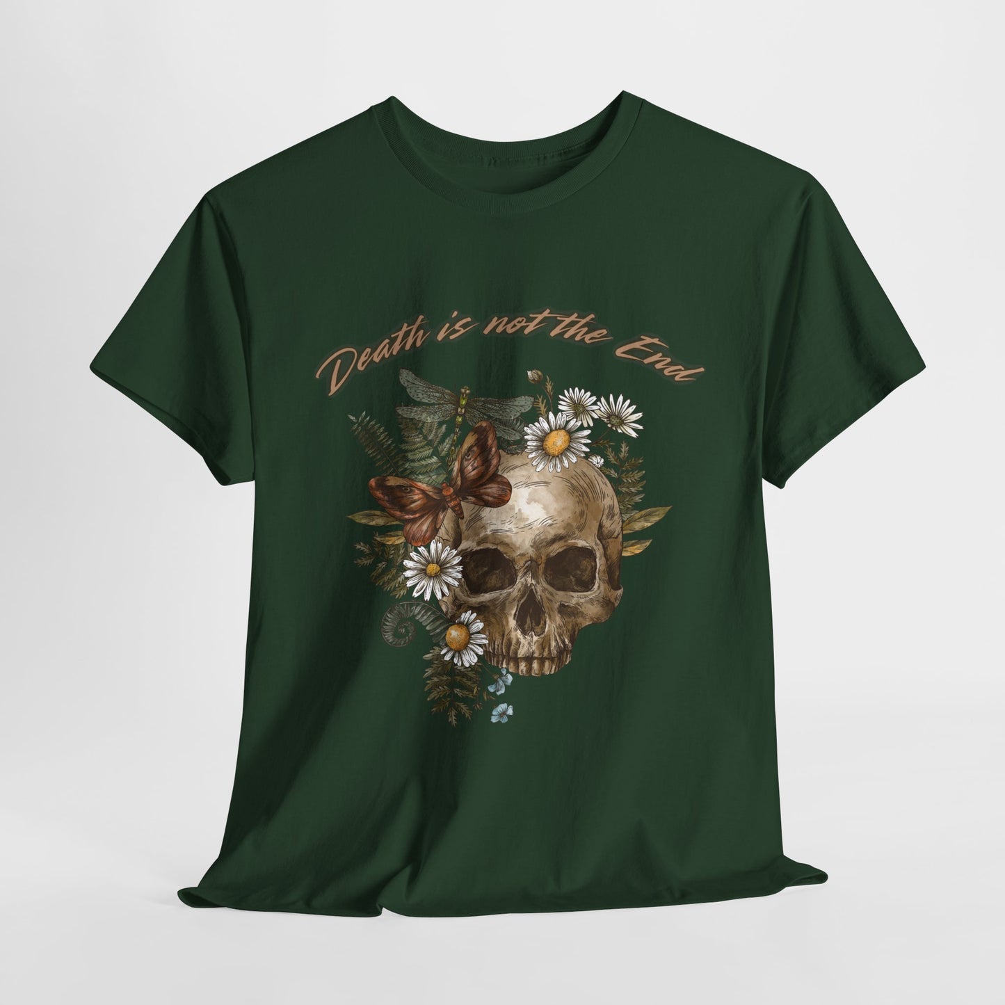 Skull Floral Unisex Heavy Cotton Tee, Casual Graphic Tee, Death Not the End Shirt, Dark Aesthetic T-Shirt, Gothic Gift Idea, Halloween