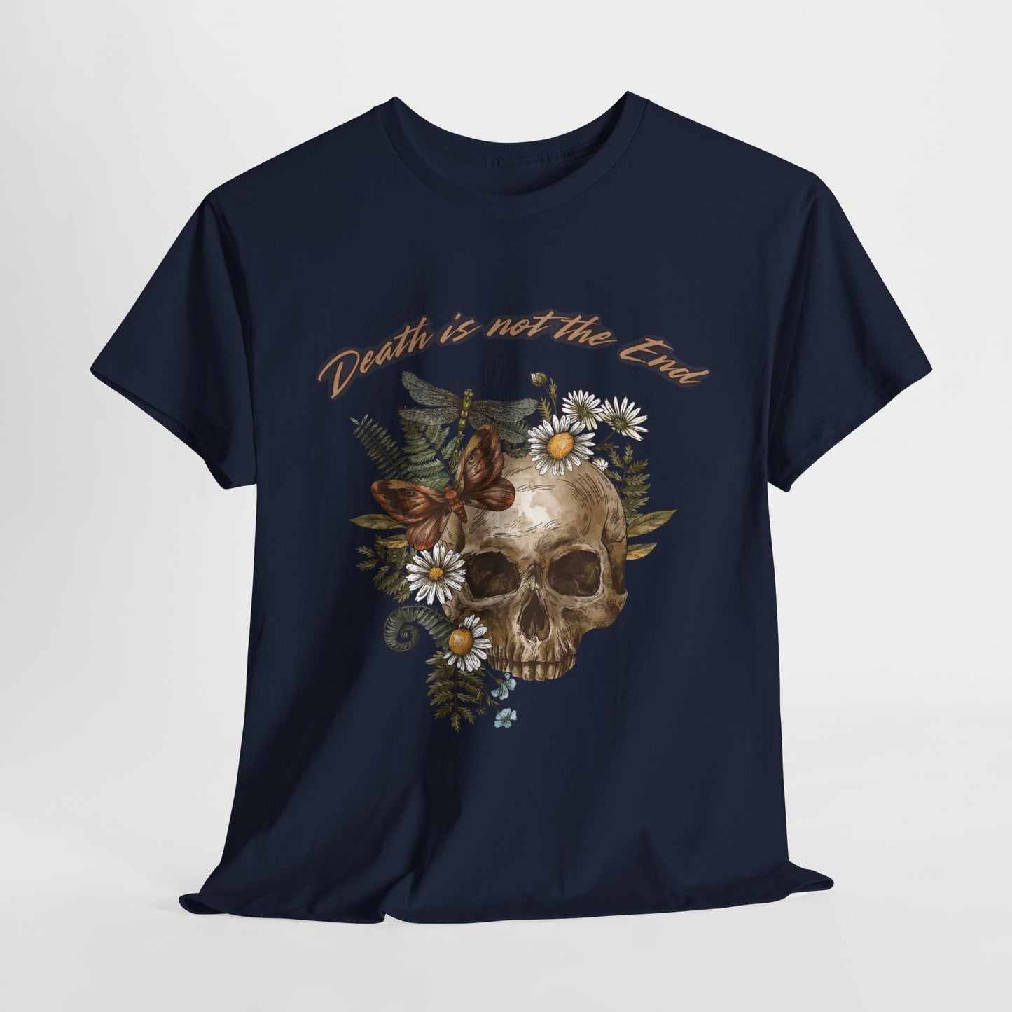 Skull Floral Unisex Heavy Cotton Tee, Casual Graphic Tee, Death Not the End Shirt, Dark Aesthetic T-Shirt, Gothic Gift Idea, Halloween