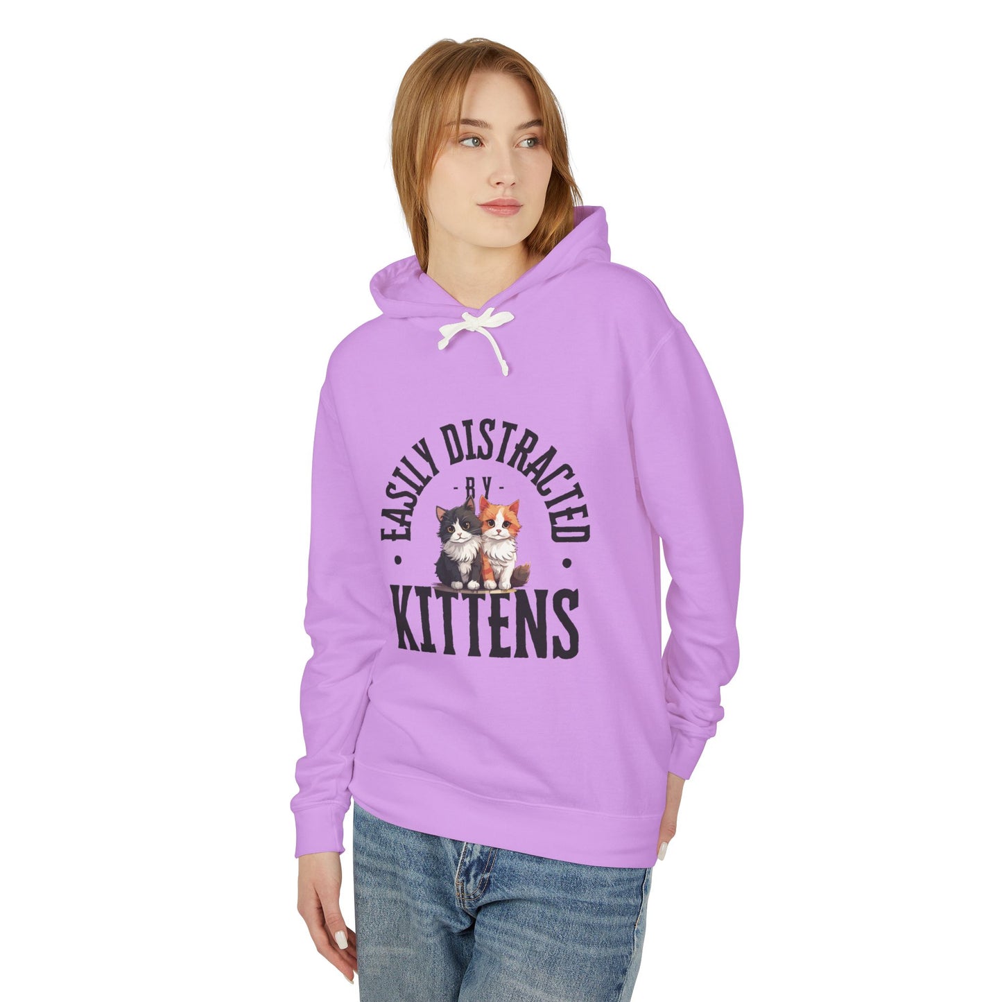 Easily Distracted Kittens Hoodie, Funny Animal Sweatshirt, Cat Lover Gift, Lightweight Pullover, Cute Pet Apparel