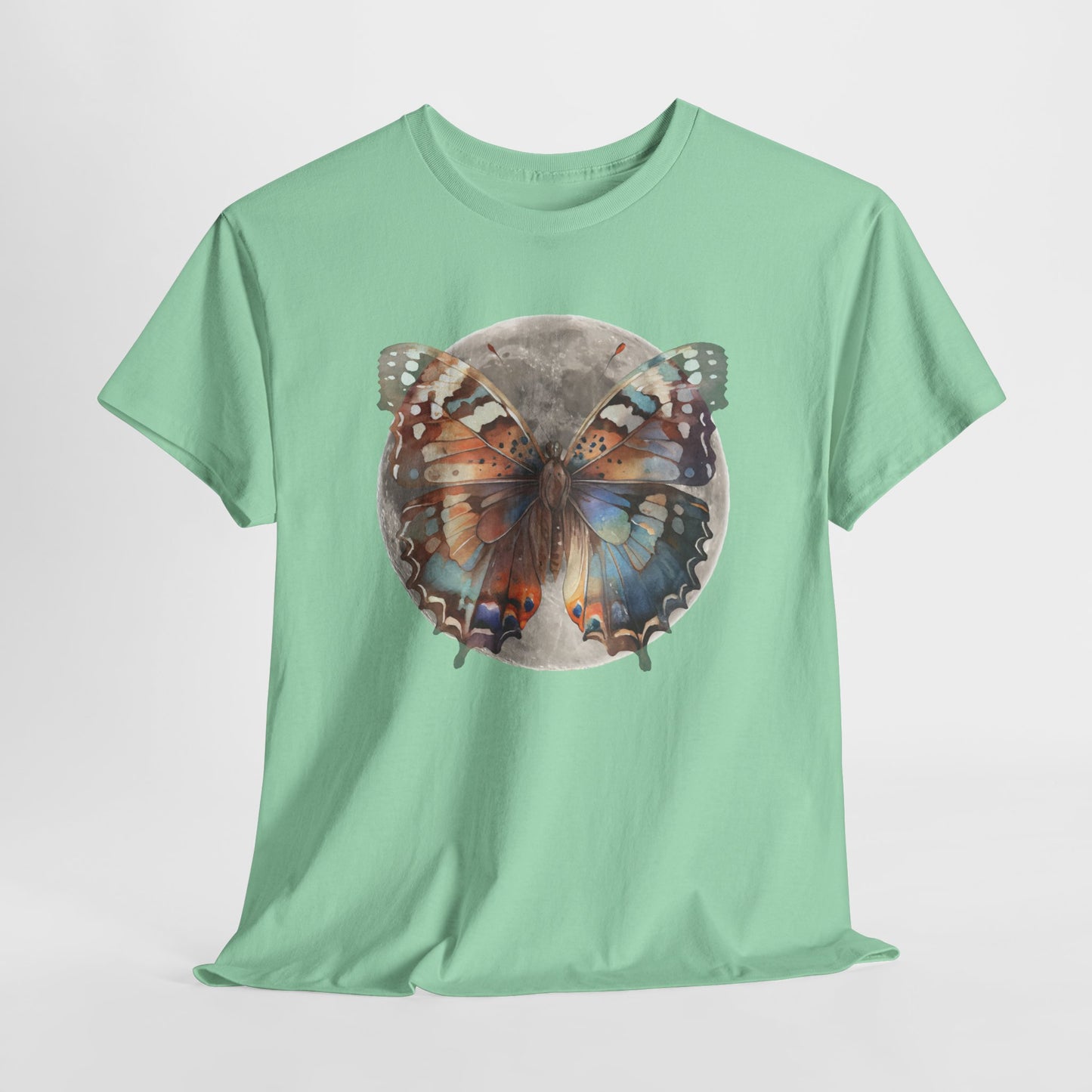 Butterfly Moon Unisex Heavy Cotton Tee, Nature Lover Shirt, Boho Aesthetic Tee, Cute Graphic Top, Eco-friendly Gift, Summer Fashion