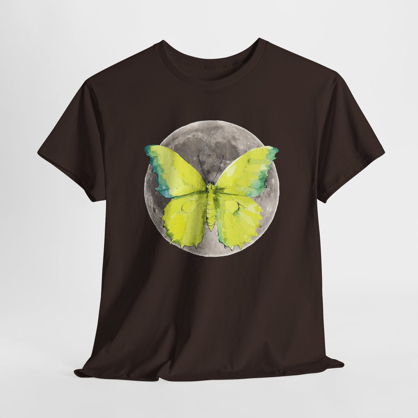 Butterfly and Moon Unisex Heavy Cotton Tee, Artistic T-Shirt, Nature Lover Gift, Unique Graphic Tee, Butterfly Shirt, Casual Wear, Spring
