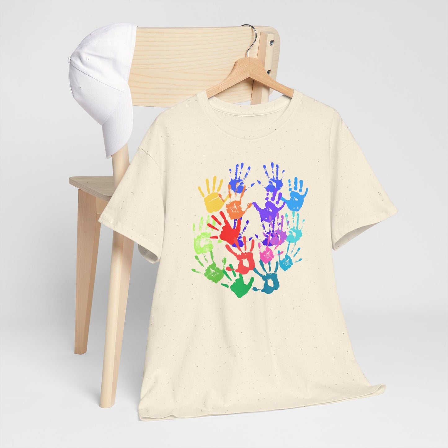 Unisex Heavy Cotton Tee - Vibrant Handprint Design - Perfect for Family Gatherings and Celebrations