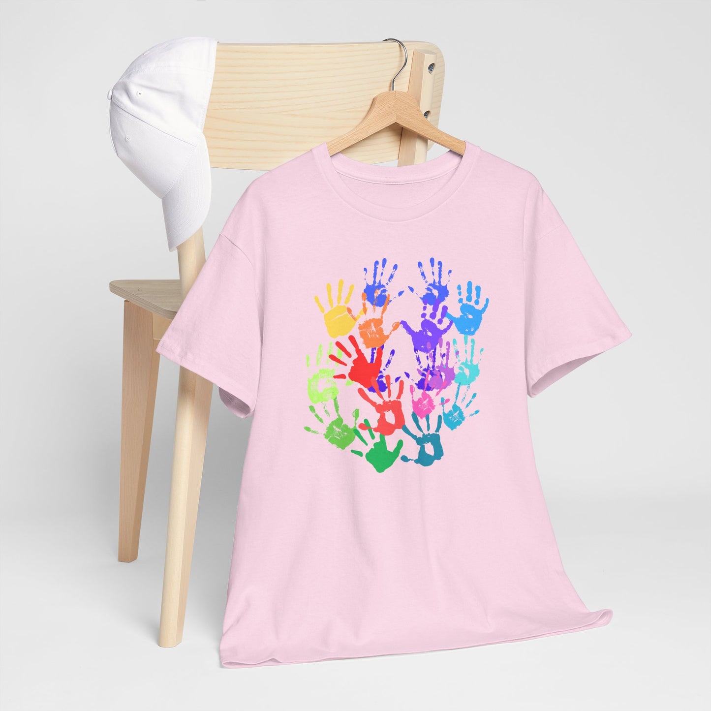 Unisex Heavy Cotton Tee - Vibrant Handprint Design - Perfect for Family Gatherings and Celebrations