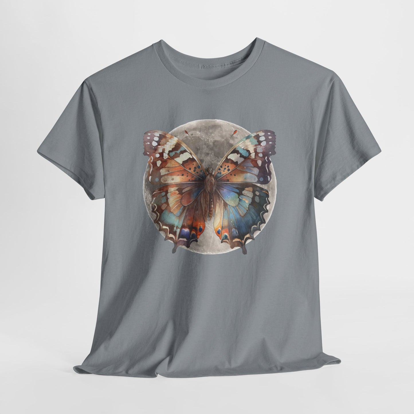 Butterfly Moon Unisex Heavy Cotton Tee, Nature Lover Shirt, Boho Aesthetic Tee, Cute Graphic Top, Eco-friendly Gift, Summer Fashion