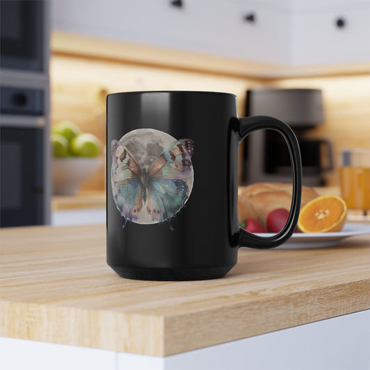 Enchanting Butterfly Moon Mug, 15oz, Celestial Coffee Cup, Gift for Nature Lovers, Magical Home Decor, Butterfly Artwork