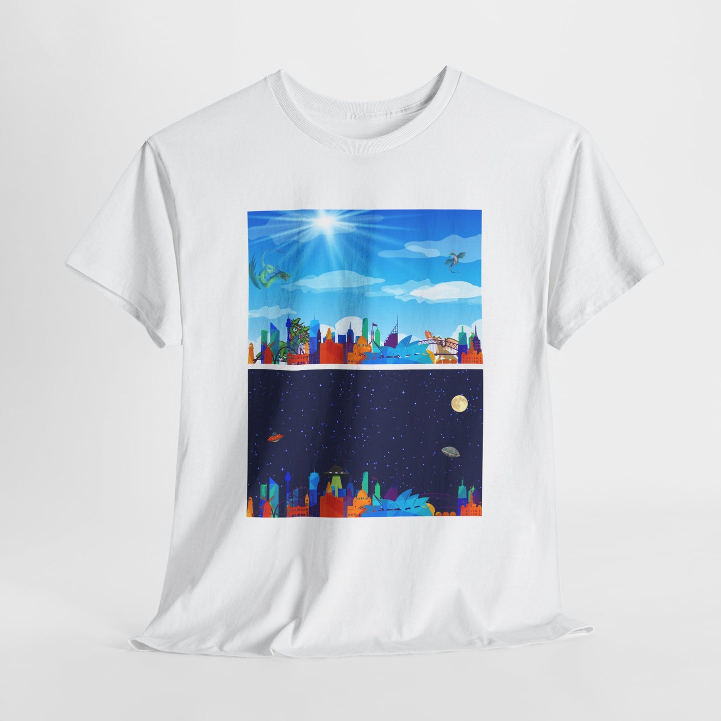 Scenic Dual Fantasy and SciFi Landscape Unisex Heavy Cotton Tee