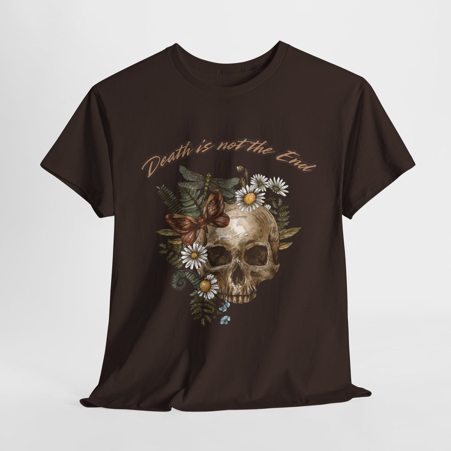 Skull Floral Unisex Heavy Cotton Tee, Casual Graphic Tee, Death Not the End Shirt, Dark Aesthetic T-Shirt, Gothic Gift Idea, Halloween