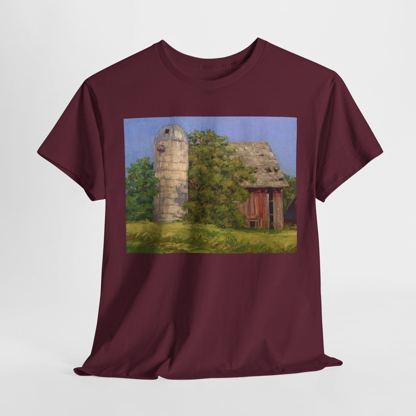 Unisex Heavy Cotton Tee - Vintage Barn Art Tee for Country Living Enthusiasts