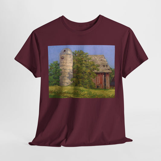 Unisex Heavy Cotton Tee - Vintage Barn Art Tee for Country Living Enthusiasts