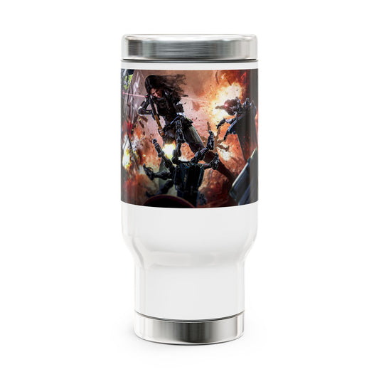 Broken Trust - Stainless Steel Travel Mug with Handle, 14oz
