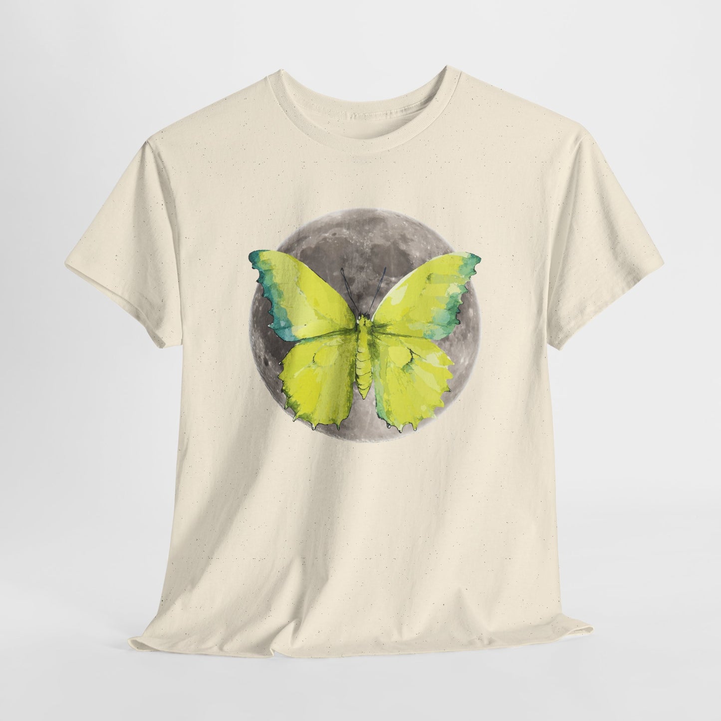 Butterfly and Moon Unisex Heavy Cotton Tee, Artistic T-Shirt, Nature Lover Gift, Unique Graphic Tee, Butterfly Shirt, Casual Wear, Spring