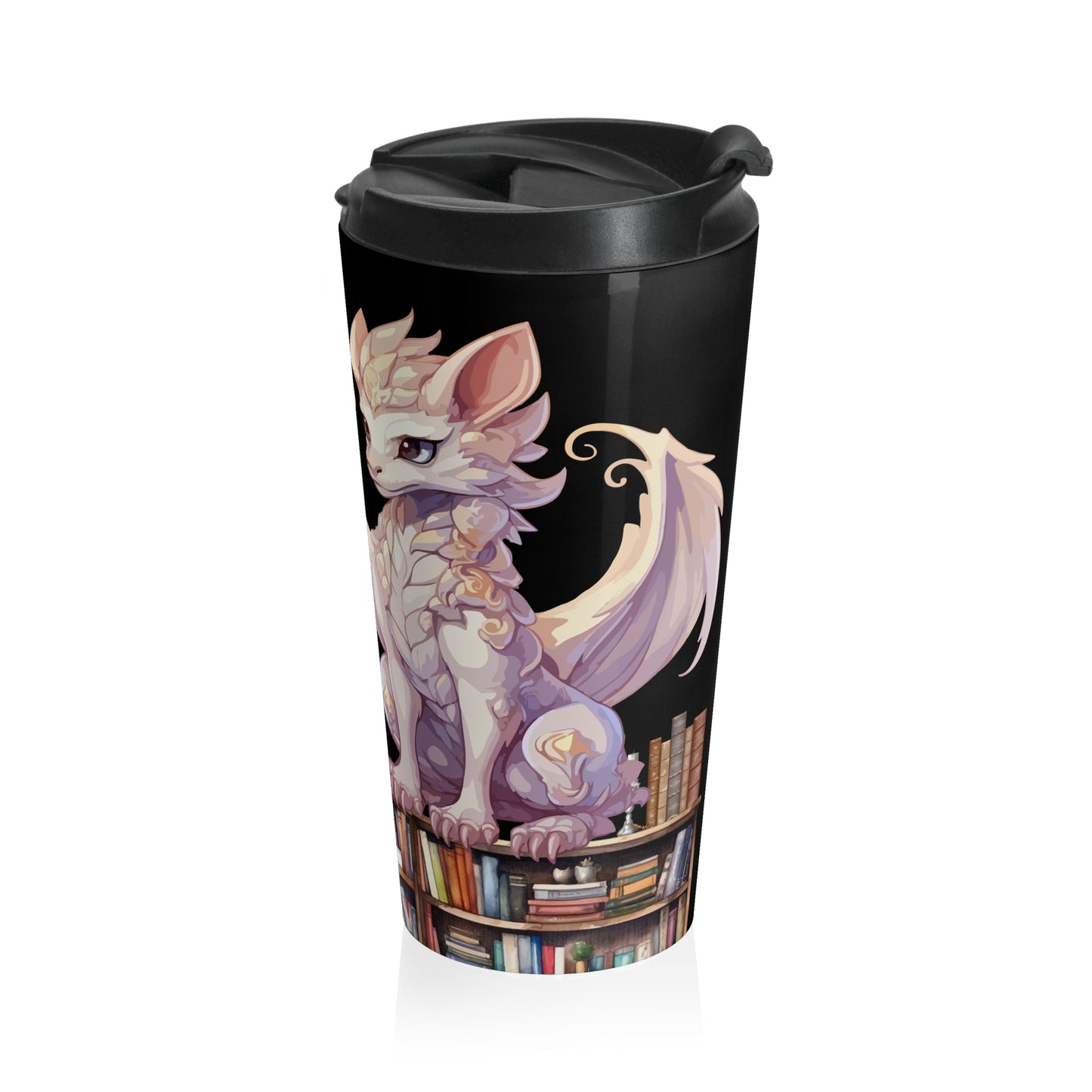 Dragon & Books Stainless Steel Travel Mug — "I am a Book Dragon" Literary Gift