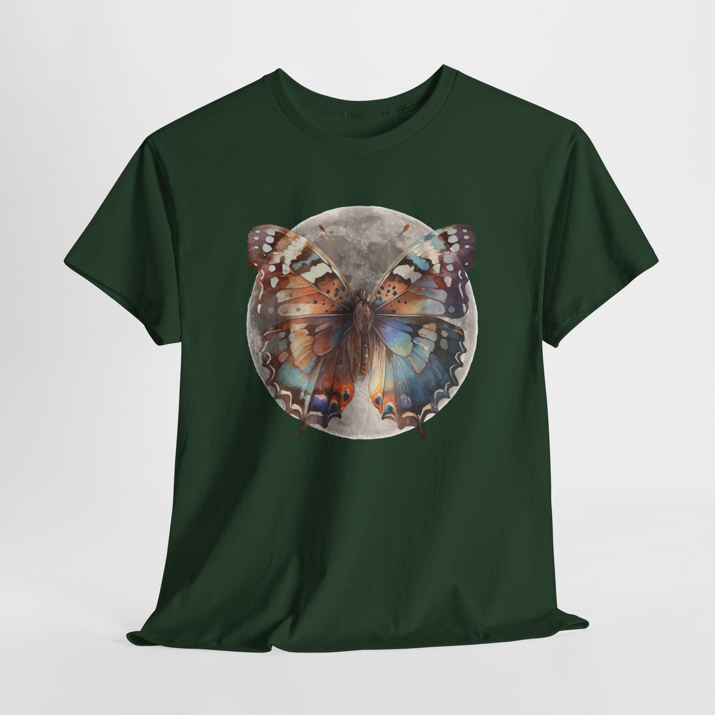 Butterfly Moon Unisex Heavy Cotton Tee, Nature Lover Shirt, Boho Aesthetic Tee, Cute Graphic Top, Eco-friendly Gift, Summer Fashion