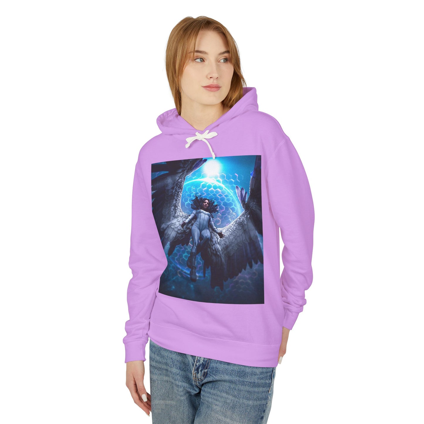 Dawn with Wings Hoodie - Unisex Lightweight Sweatshirt, Ethereal Art, Cozy Gift, Fantasy Fashion, Spiritual Apparel