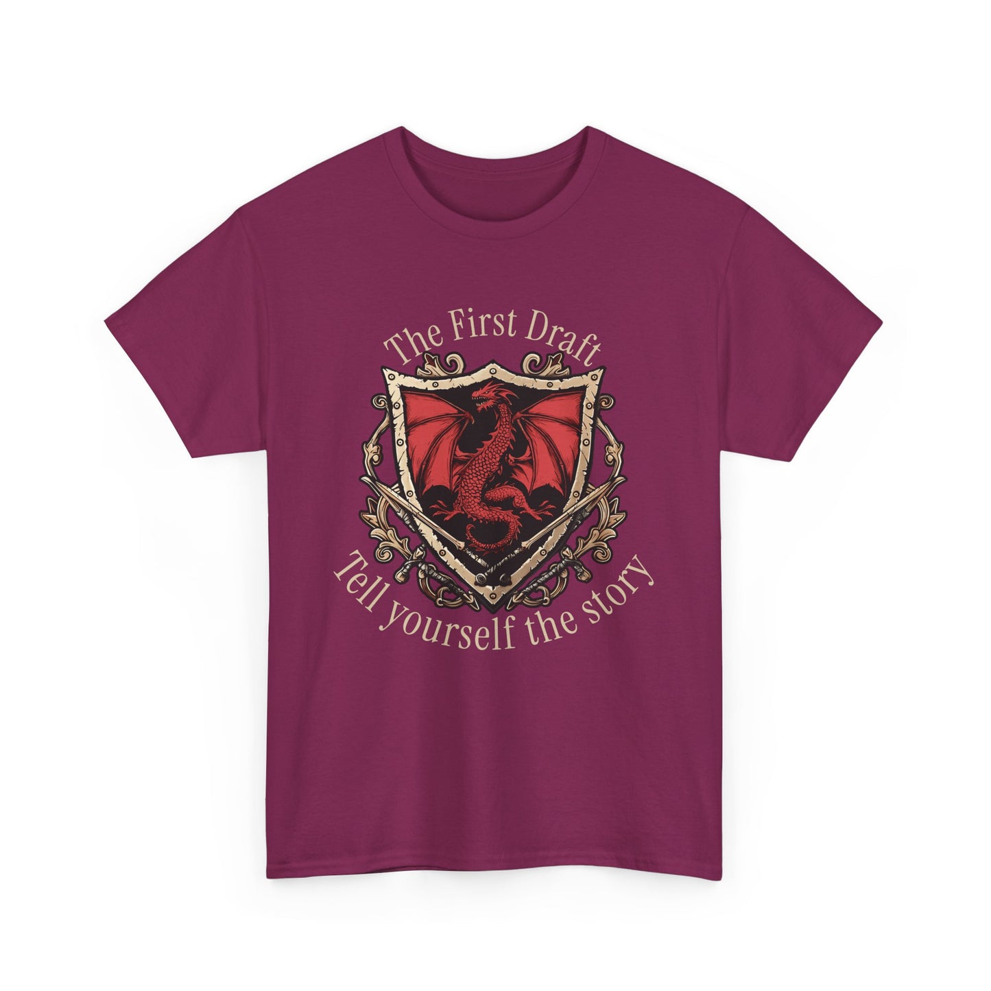 The First Draft Dragon Unisex Heavy Cotton Tee - Creative Storyteller Shirt