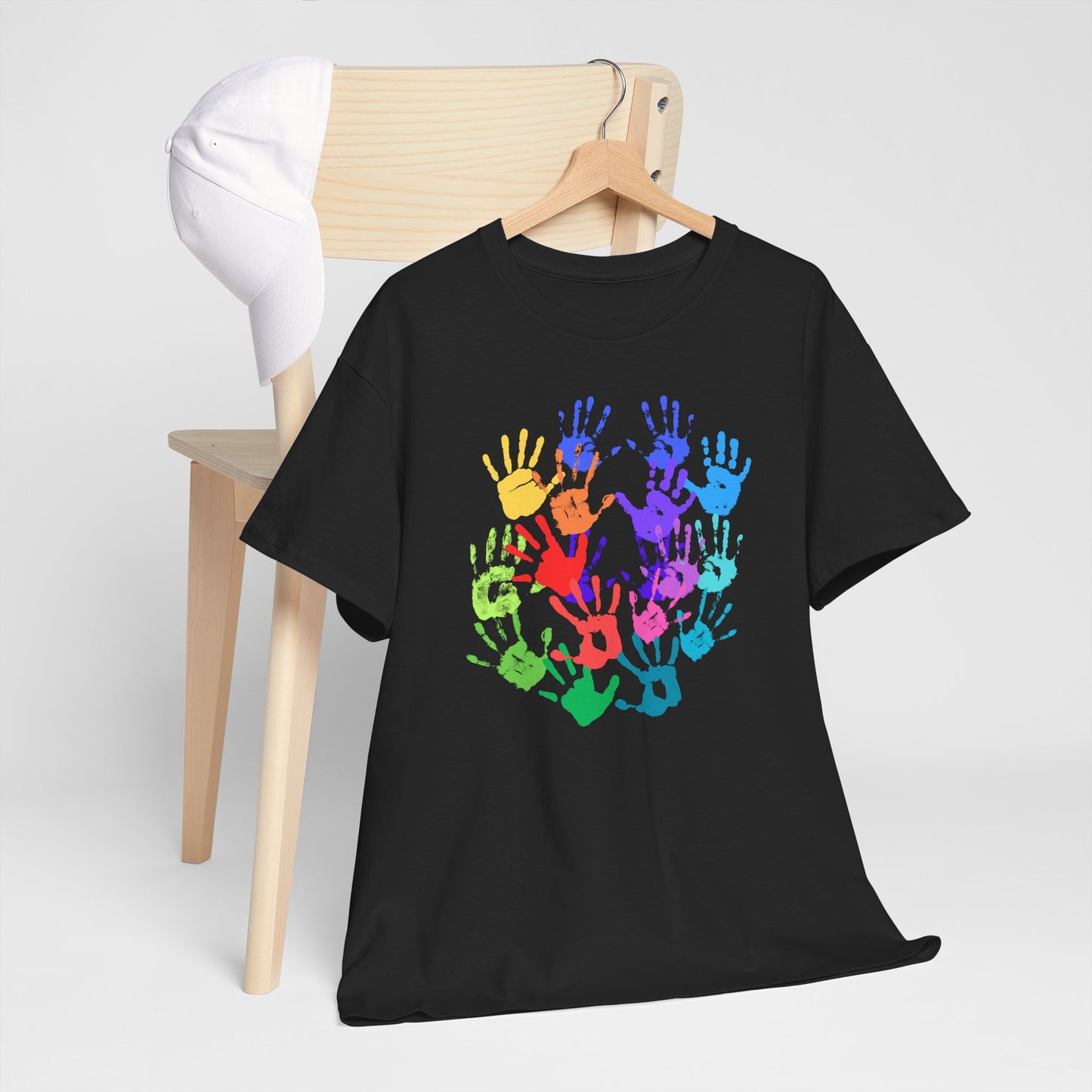 Unisex Heavy Cotton Tee - Vibrant Handprint Design - Perfect for Family Gatherings and Celebrations