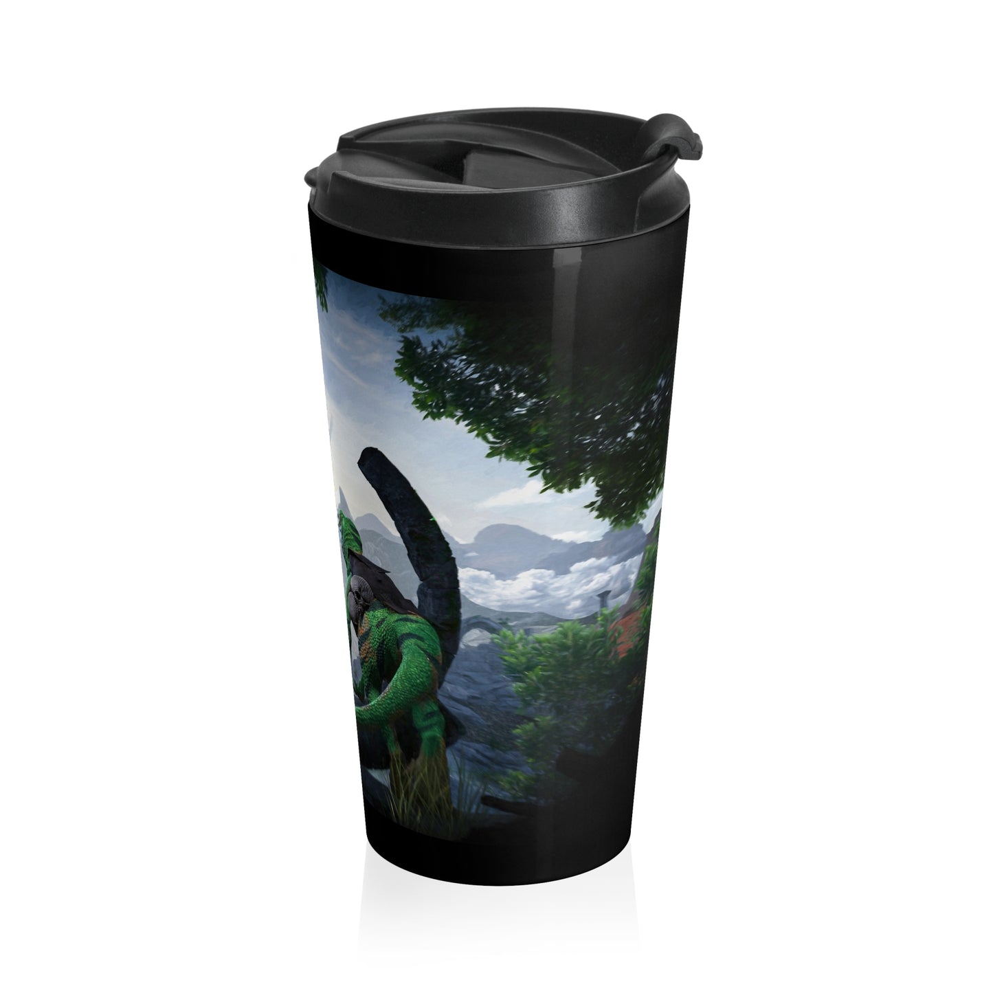 Secret of the Ombax Stainless Steel Travel Mug — Dragon & Hero Landscape