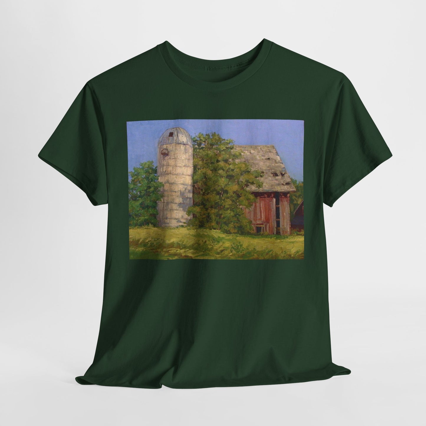 Unisex Heavy Cotton Tee - Vintage Barn Art Tee for Country Living Enthusiasts