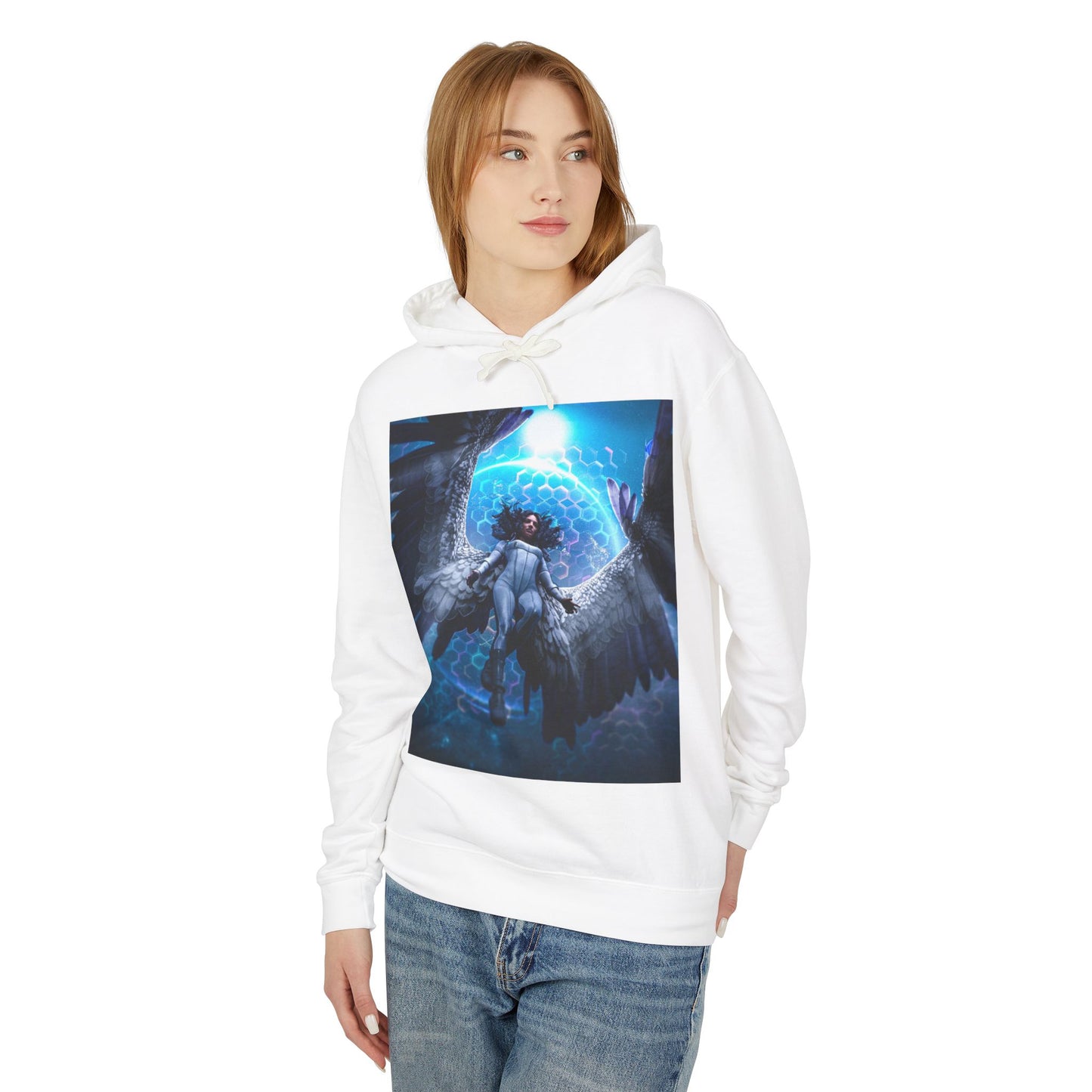 Dawn with Wings Hoodie - Unisex Lightweight Sweatshirt, Ethereal Art, Cozy Gift, Fantasy Fashion, Spiritual Apparel