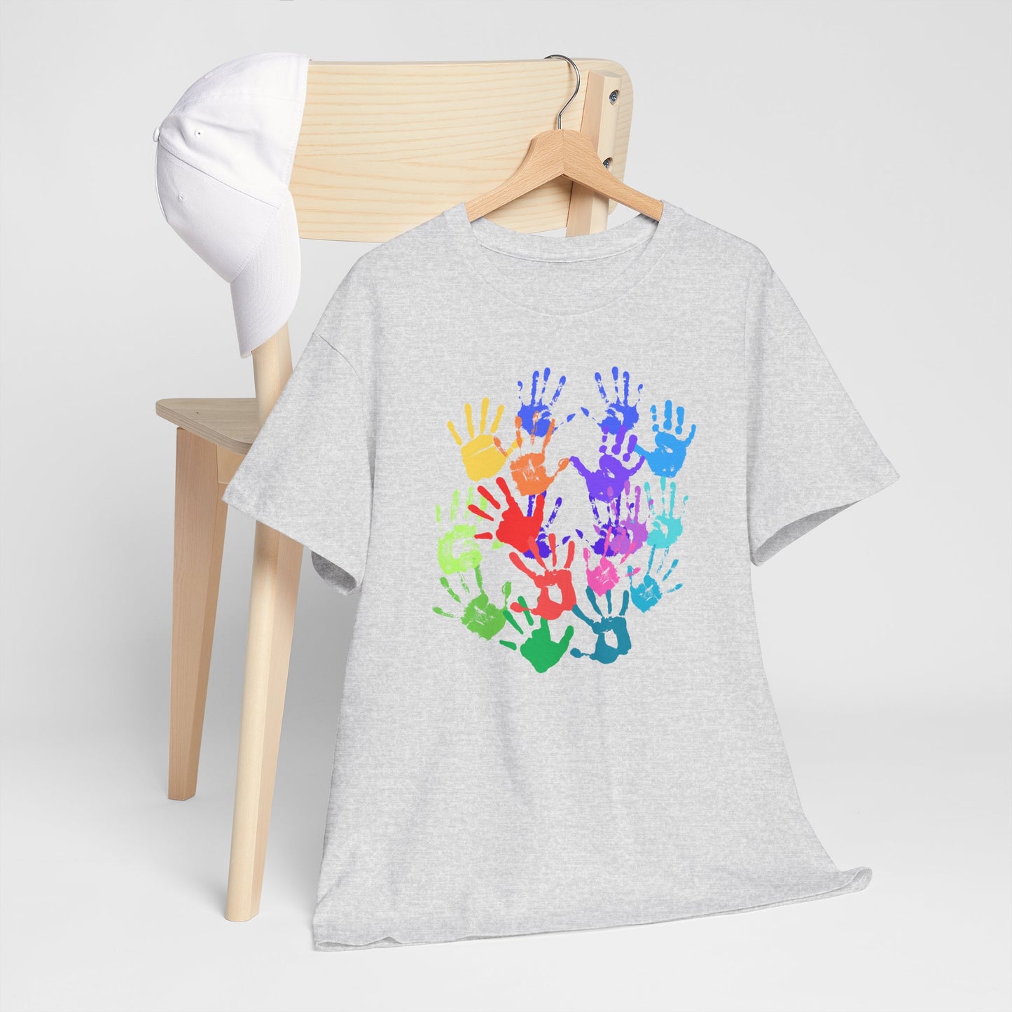 Unisex Heavy Cotton Tee - Vibrant Handprint Design - Perfect for Family Gatherings and Celebrations