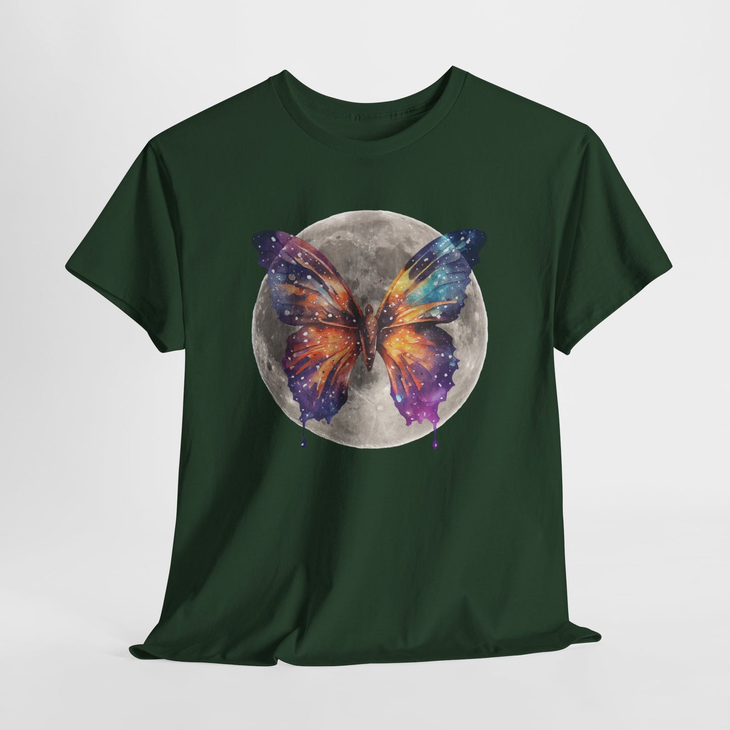 Galactic Butterfly Unisex Heavy Cotton Tee | Cosmic Shirt, Nature Lover Gift, Butterfly Design, Boho Style Apparel, Celestial Fashion