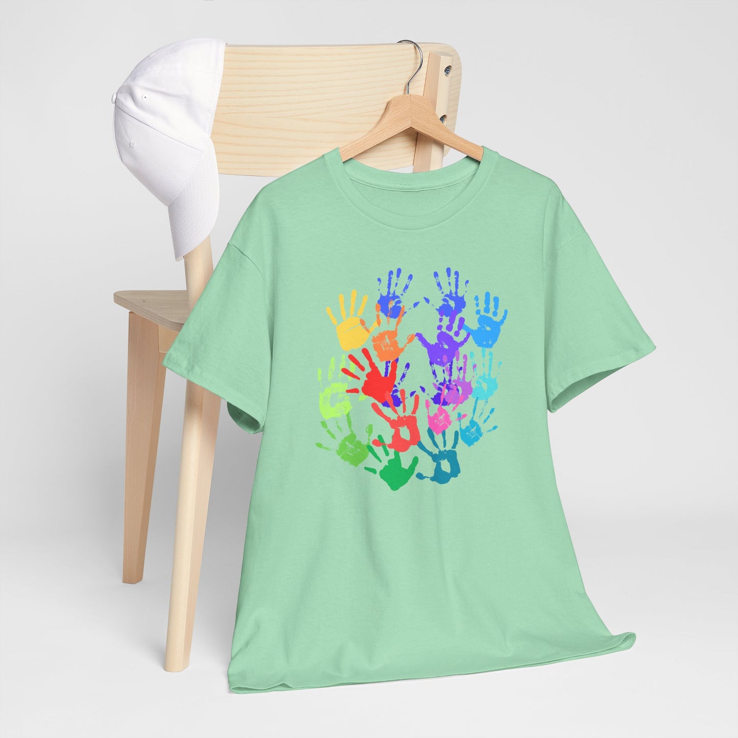 Unisex Heavy Cotton Tee - Vibrant Handprint Design - Perfect for Family Gatherings and Celebrations