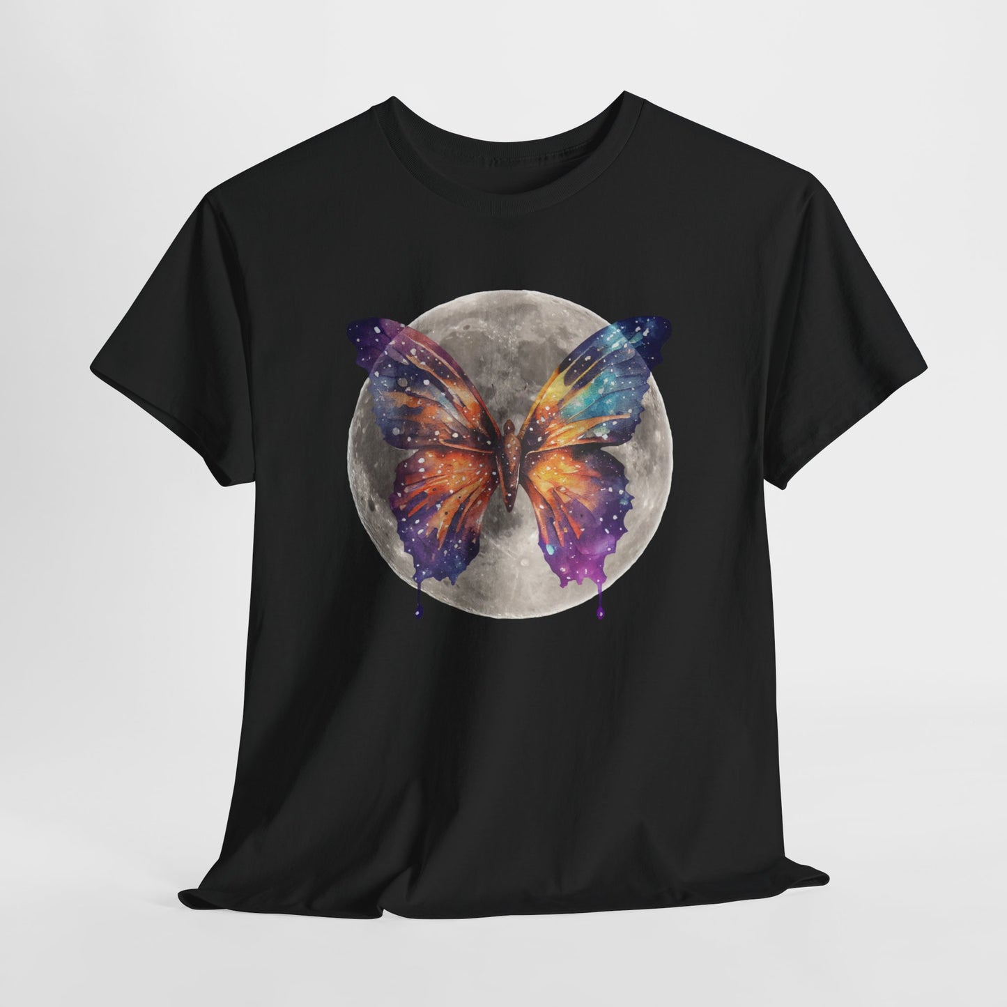 Galactic Butterfly Unisex Heavy Cotton Tee | Cosmic Shirt, Nature Lover Gift, Butterfly Design, Boho Style Apparel, Celestial Fashion