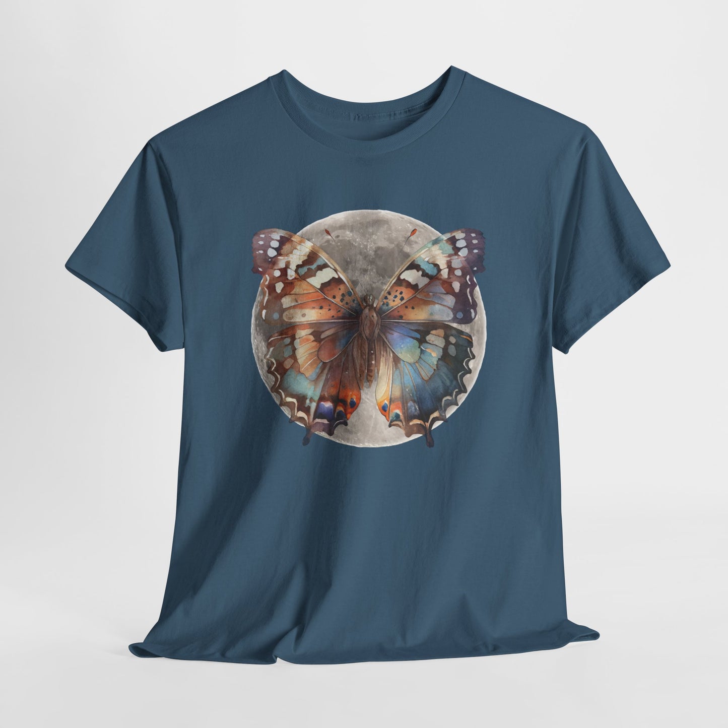 Butterfly Moon Unisex Heavy Cotton Tee, Nature Lover Shirt, Boho Aesthetic Tee, Cute Graphic Top, Eco-friendly Gift, Summer Fashion