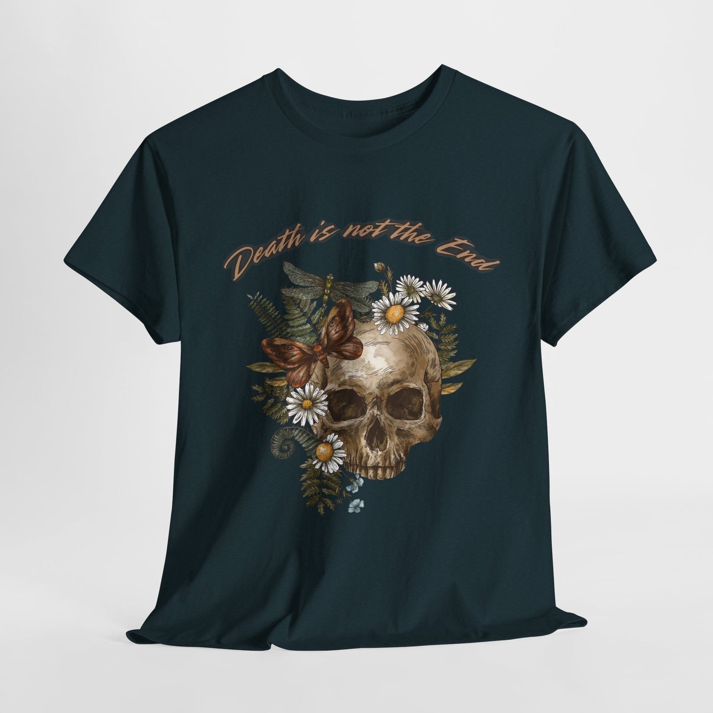 Skull Floral Unisex Heavy Cotton Tee, Casual Graphic Tee, Death Not the End Shirt, Dark Aesthetic T-Shirt, Gothic Gift Idea, Halloween
