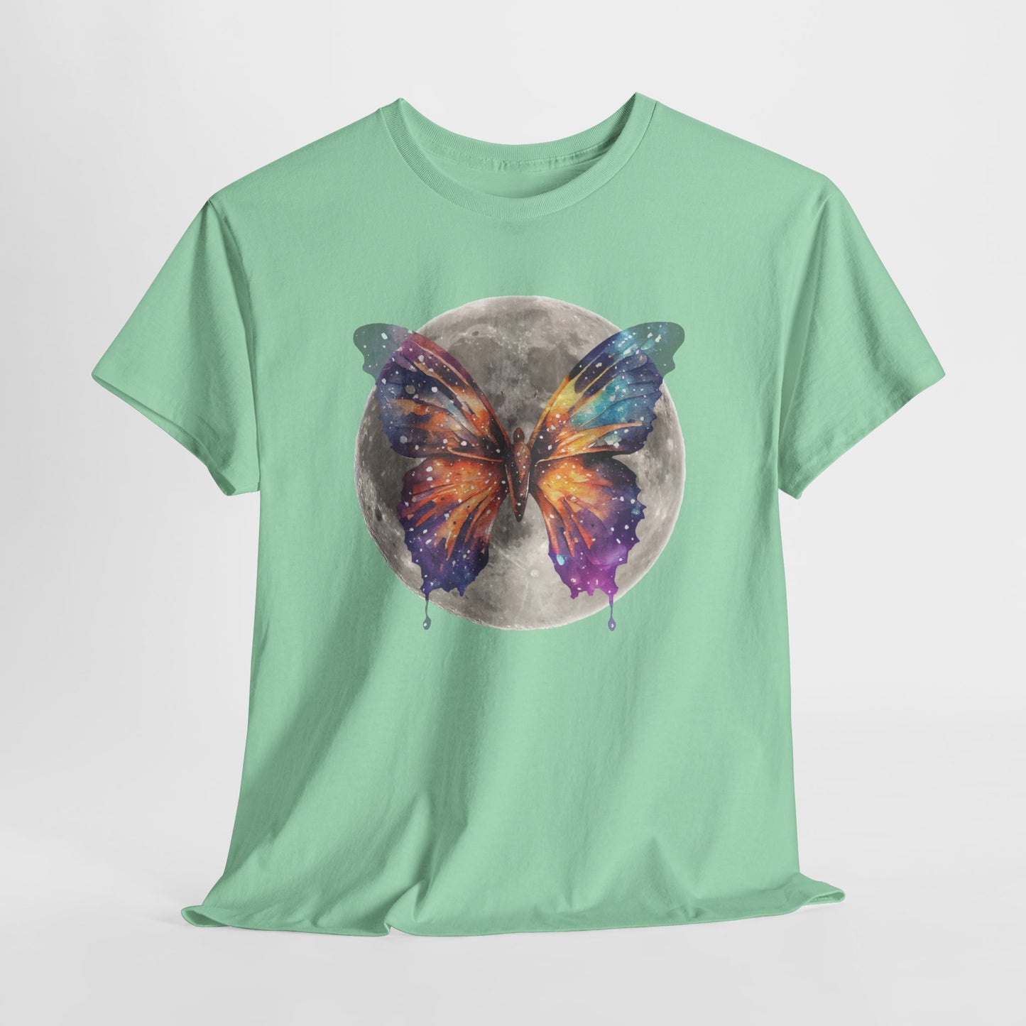 Galactic Butterfly Unisex Heavy Cotton Tee | Cosmic Shirt, Nature Lover Gift, Butterfly Design, Boho Style Apparel, Celestial Fashion