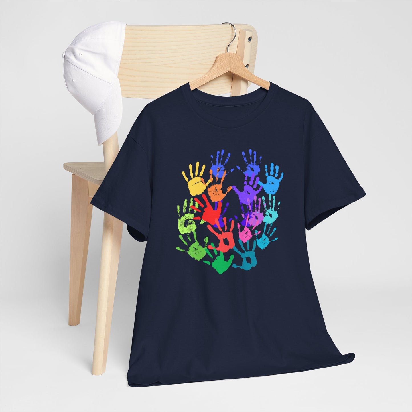 Unisex Heavy Cotton Tee - Vibrant Handprint Design - Perfect for Family Gatherings and Celebrations