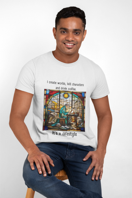 Coffee Lover Unisex Cotton Tee - I Create Worlds, Kill Characters