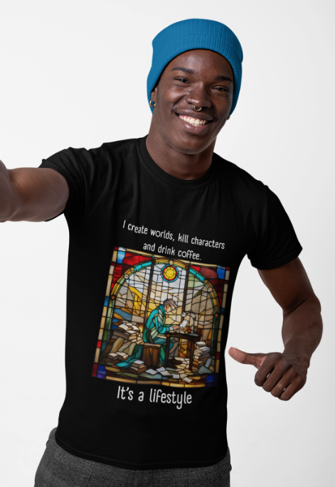 Coffee Lover Unisex Cotton Tee - I Create Worlds, Kill Characters