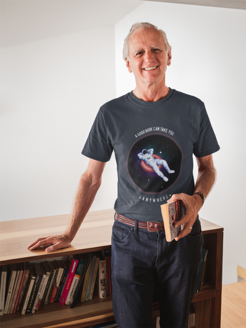 Book Lover Unisex Tee - A good book can take you anywhere. Astronaut Themed.