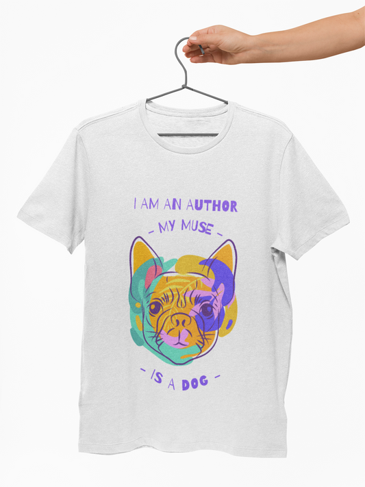 I Am An Author Heavy Cotton Tee - Colorful Dog Design for Writers