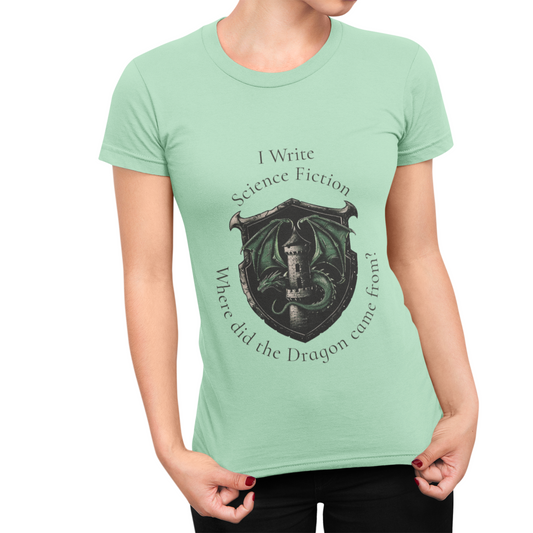 Unisex Heavy Cotton Tee - I Write Science Fiction Dragon Design