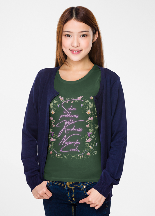 Unisex Heavy Cotton Tee - "Solve Problems with Kindness" Floral Design