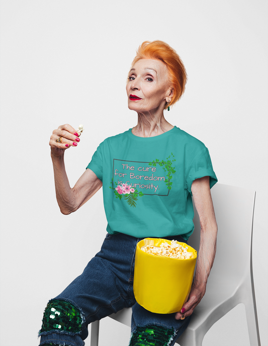 Curiosity-Driven Unisex Heavy Cotton Tee with Floral Design