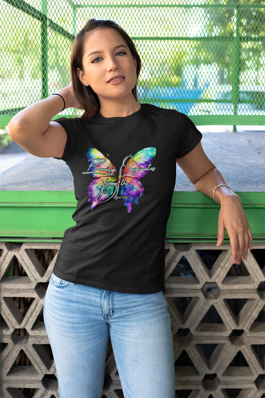 Unisex Heavy Cotton Tee - 'Beauty Orginates from the Observer' Colorful Butterfly Shirt