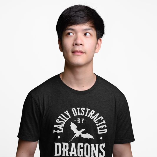 Easily Distracted by Dragons Unisex Heavy Cotton Tee - Funny Graphic T-Shirt for Fantasy Lovers