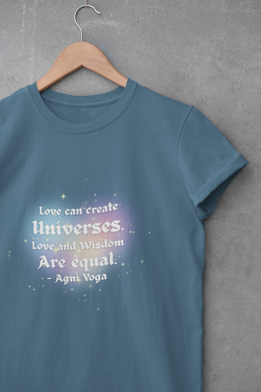 Inspirational Unisex Heavy Cotton Tee - 'Love can't create Universes' Agni Yoga Design