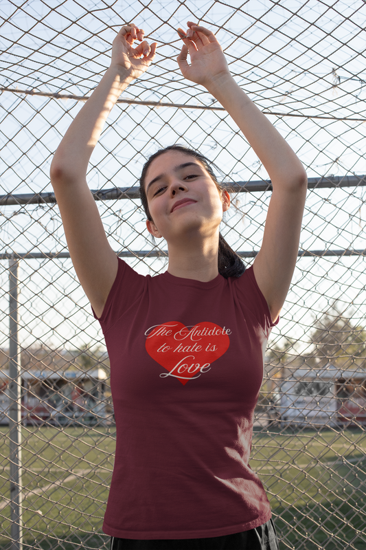 Unisex Heavy Cotton Tee - 'The Antidote to Hate is Love' Heart Design