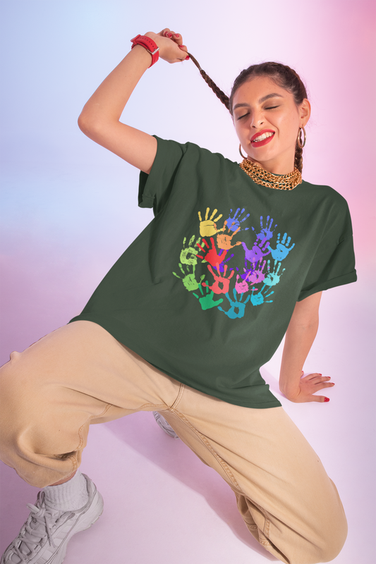Unisex Heavy Cotton Tee - Vibrant Handprint Design - Perfect for Family Gatherings and Celebrations