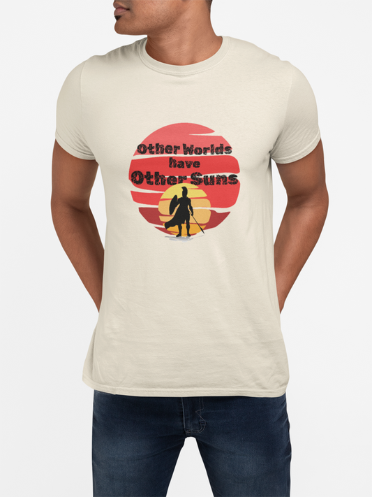 Retro Sunset Unisex Heavy Cotton Tee - 'Other Worlds Have Other Suns' Design