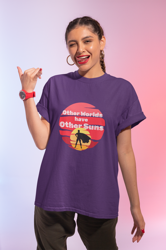Vintage-Inspired Unisex Heavy Cotton Tee - 'Other Worlds Have Other Suns' Design
