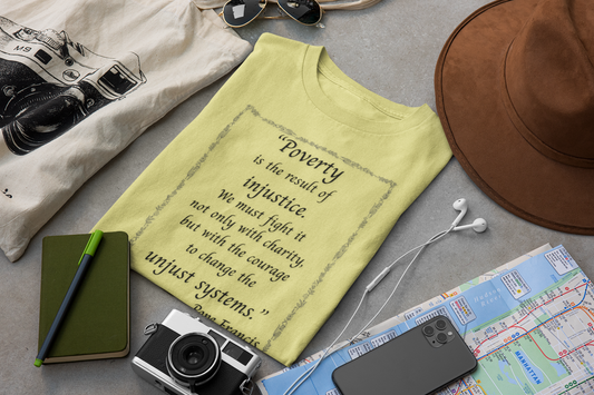Inspiring Quote Unisex Heavy Cotton Tee - "Poverty is the result of injustice."
