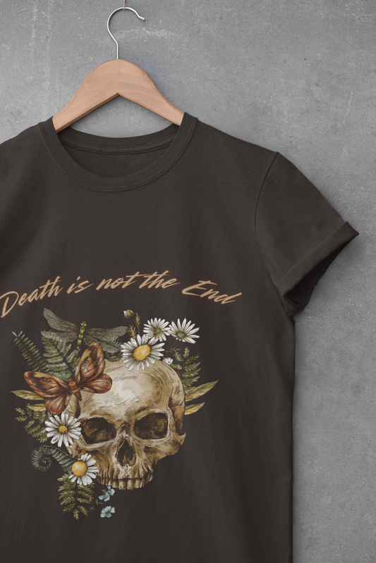 Skull Floral Unisex Heavy Cotton Tee, Casual Graphic Tee, Death Not the End Shirt, Dark Aesthetic T-Shirt, Gothic Gift Idea, Halloween